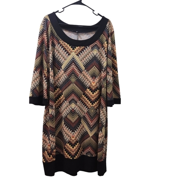 Tiana B Long Sleeve Geometric Print Knee Length Dress Fall Colors Plus Size 18W - Picture 1 of 7